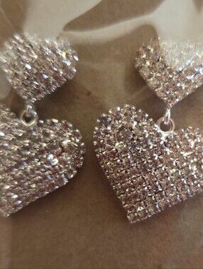 Crystal Heart Drop Earrings - Silver Tone
